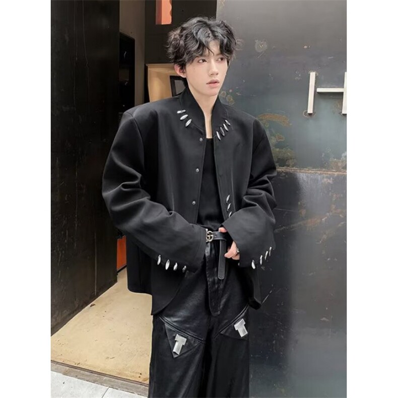 新中式西装外套男设计感金属扣垫肩西服立领中山装XZ98,男装西服套装,星座1116A（原606A-3）