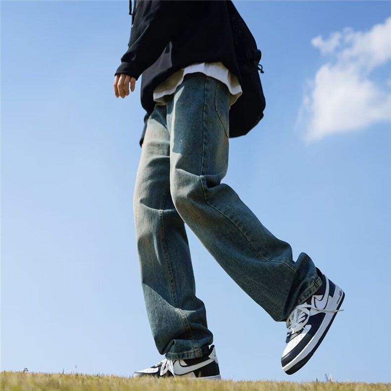 美式复古蓝牛仔裤男美式牛仔裤男款春季复古蓝直筒裤NG22-P38有货图片
