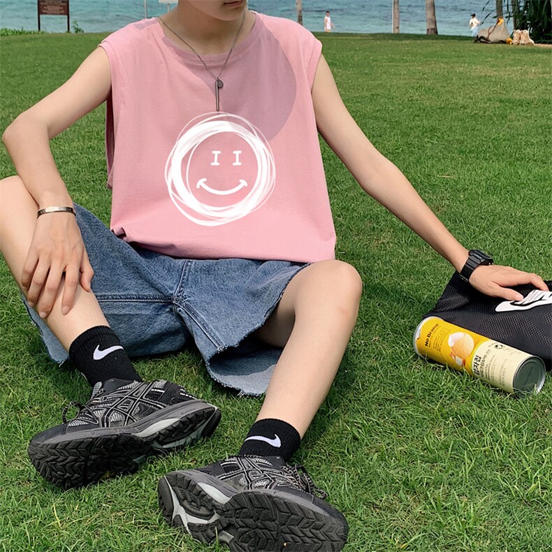 ！港风2023夏季无袖背心男加肥加大码宽松短袖T恤男BX265-P20,男装背心/马甲,电商B371