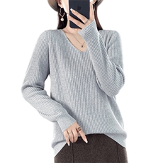 100%纯棉圆领打底衫女2025秋冬重磅加厚内搭毛衣宽松休闲针织衫潮，女装针织衫/毛衣，阁惠羊绒