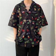 日系五分袖春夏季新款衬衫潮流慵懒男方领宽松型衬衫C1323P30，男装衬衫，星座1116-2