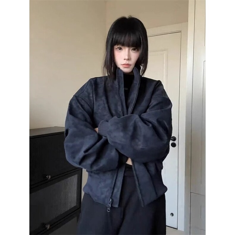 考拉同款美式街头设计感皮衣外套女秋季宽松飞行夹克,男装夹克,星座506A
