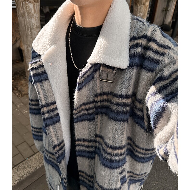 秋冬呢料格子ins加厚羊羔毛短款男保暖棉衣A071-5011-P118,男装棉衣,电商A071