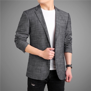 春秋棉麻薄款西 深灰亚麻西服外套男装 M-4XL 模灰底6825,男装西服,电商D326B（原电商D310-1）