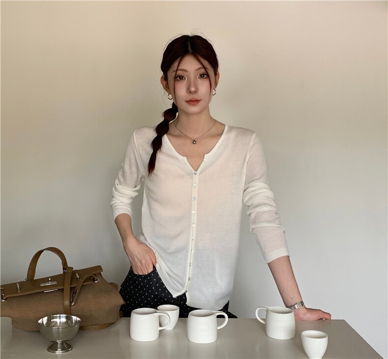新款简约V领长袖针织衫女宽松休闲百搭上衣,针织衫/毛衣,伟祺羊绒