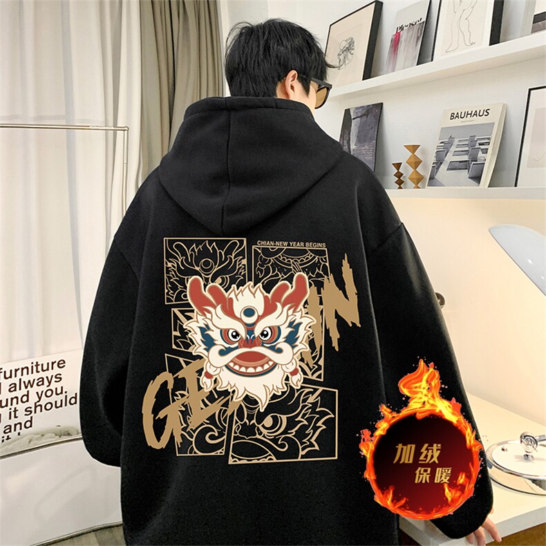 龙年卫衣 冬季美式加绒加厚连帽卫衣外套DL1750常规特P35加绒特40图片