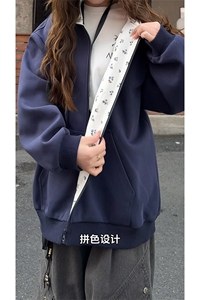 2026春季新款 C7076-TP5098 美式复古碎花拼接连帽外套卫衣男图片