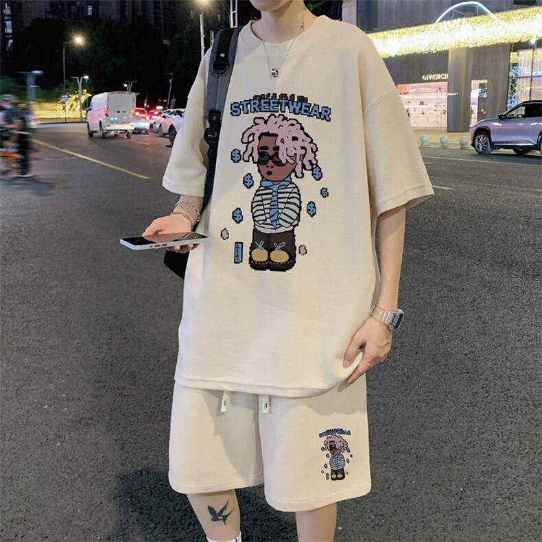 ！直播推荐2023夏季男士华夫格潮牌短袖T恤套装HTZ08P50,男装T恤,电商B220