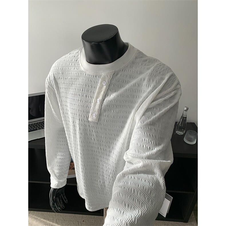 褶皱纹理感极简风上衣半开式门襟经典亨利领T恤HY906TP35控58图片