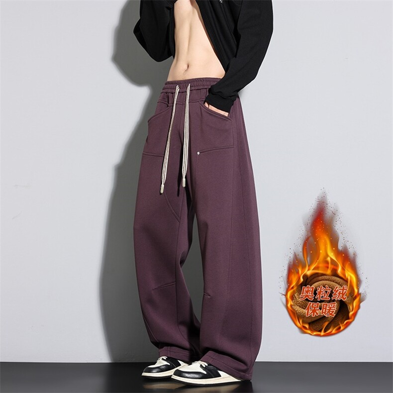 秋冬加绒加厚保暖休闲裤休闲潮流大码时尚加绒宽松黑色绒面休闲裤,男装棉衣,星座1013-1