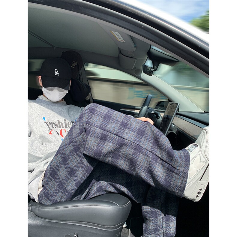 8XL-M特大码加厚毛呢料格子休闲裤宽松直筒长裤子男裤毛呢裤K946,男装休闲裤,电商D206-1