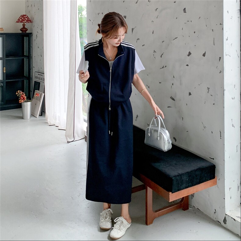 夏季新款卫衣套装假两件短袖+松紧腰半身裙2C233-A178-P145-K219图片