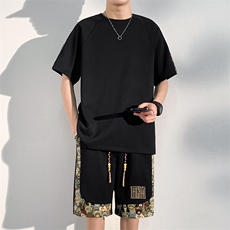 夏季刺绣休闲运动套装男T恤一套五分短裤两件套A266-TZ9908-P50，男装牛仔裤，电商A266