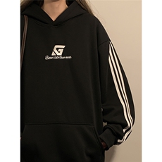 中性风连帽刺绣LOGO字母设计袖子三杠织带卫衣男WY77737P58控78，男装卫衣，星座227-7