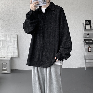 8XL-M人字纹小香风衬衫男生春秋衬衣宽松慵懒垂感外套CS29008P45图片