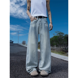 特~马路景夏季浅蓝色牛仔裤宽松直筒版型设计款男裤长期有567P45图片