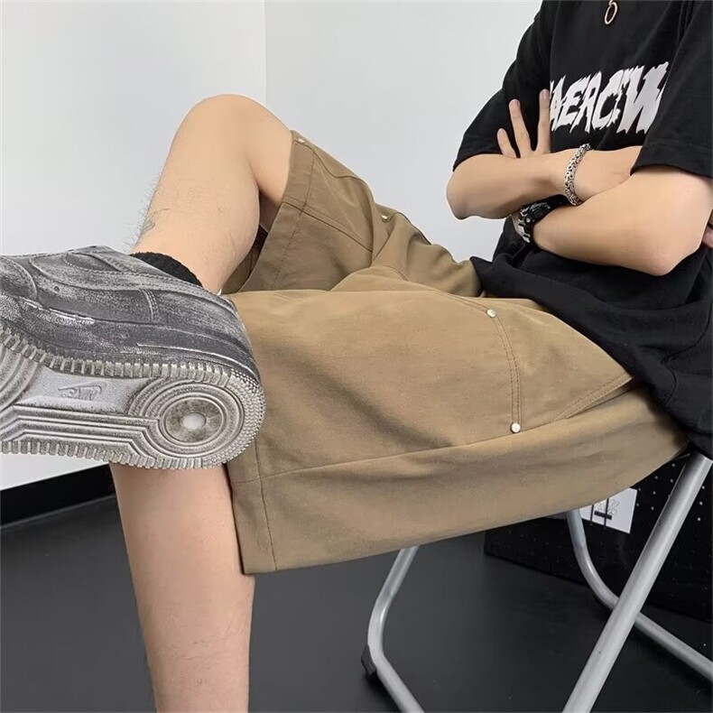 复古棕色工装短裤男夏季痞帅宽松休闲运动五分裤D2231,男装牛仔裤,星座1116A-1（原606A）