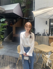 秋冬百搭浪漫莱赛尔荷叶边领设计感气质长袖衬衫，女装衬衫，湘姗