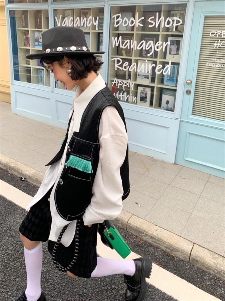 流苏口袋复古马甲，女装马甲，YOUER DENG