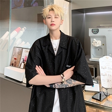 满天星夏季新款衬衣24港风男宽松短袖衬衫夏装半袖薄上衣，男装衬衫，电商A233-1