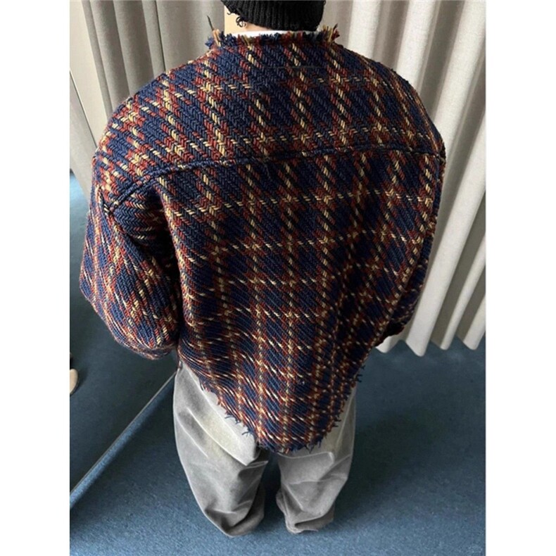 小香风潮牌重磅编织呢料夹克情侣款休闲百搭毛边格纹外套,男装夹克,四季星座505
