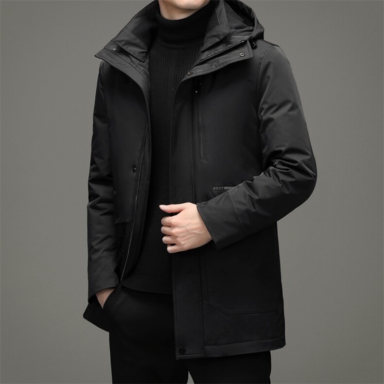 羽绒服男中长款2023年新款冬季加厚保暖上衣中年男士白鹅绒外套,男装羽绒服,电商B212（原钱塘6029）