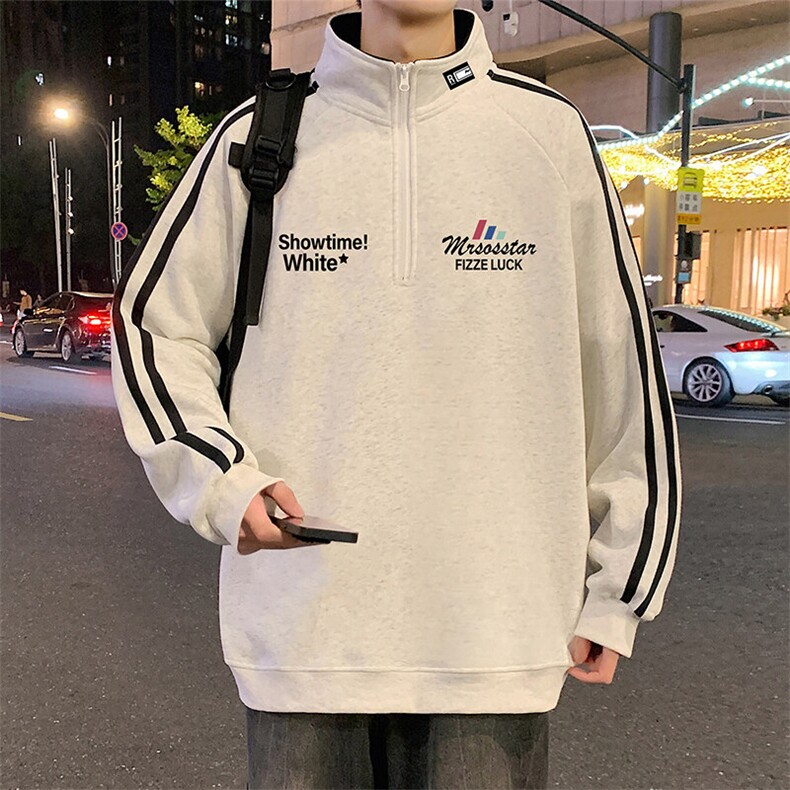 G009加绒P50美式半高领外套oversize立领半拉链卫衣加绒加厚图片