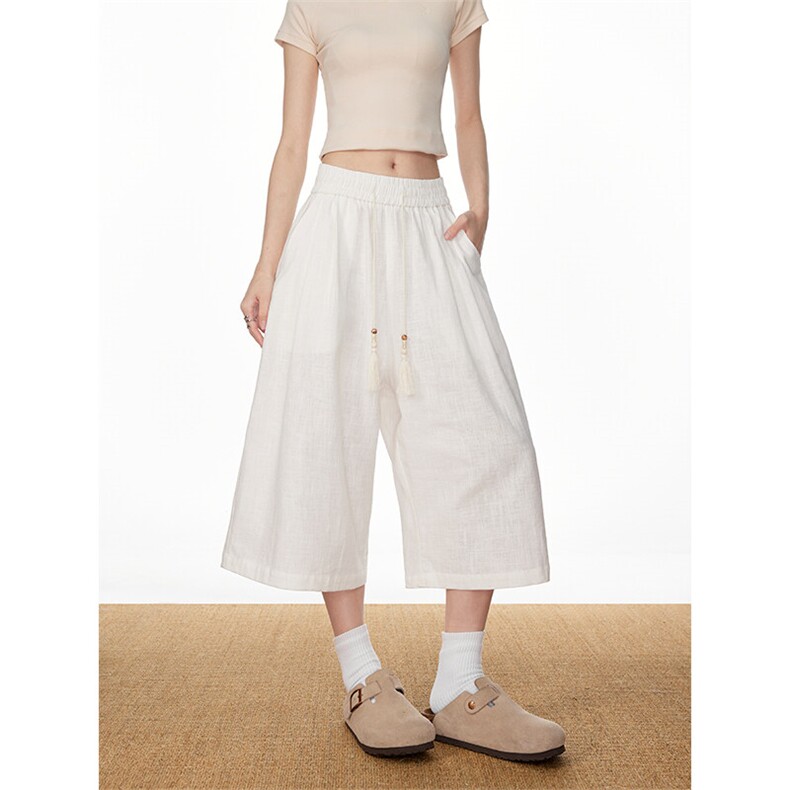 仿棉麻七分阔腿裤5X2068-TP3559个性腰绳宽松休闲短裤中裤，男装牛仔裤，电商A102