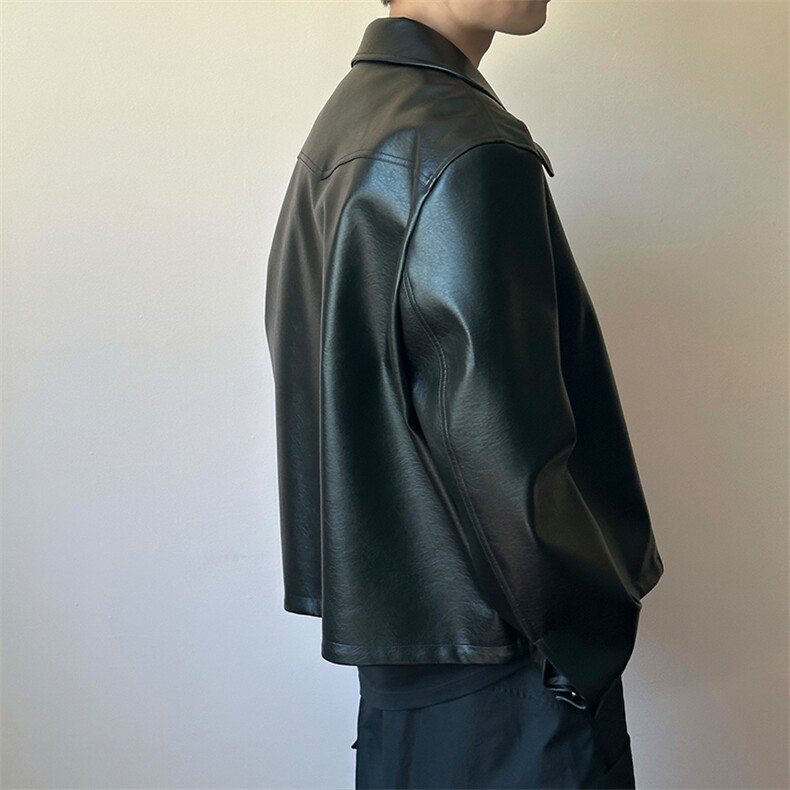 秋季新款短款夹克皮衣潮男设计感上衣外套A351-AP2595-P100,男装皮衣,电商A351