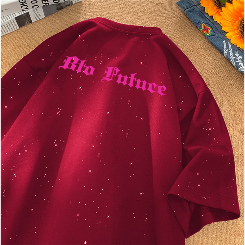 抖音得物供货现货美式潮美式满天星亮片潮牌宽松印花T恤AMTX03,男装T恤,电商A443