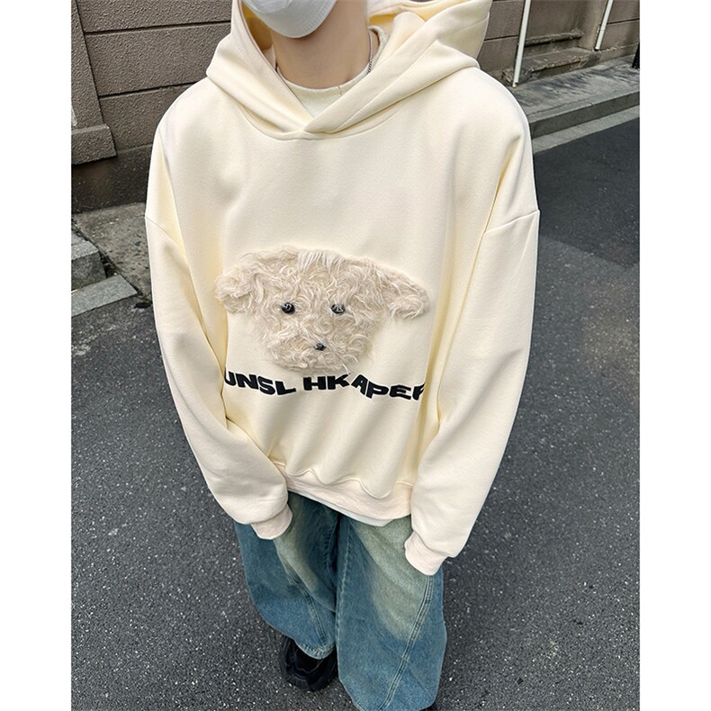 新款毛绒小狗连帽卫衣潮牌宽松休闲百搭时尚卫衣,男装卫衣,星座410-7