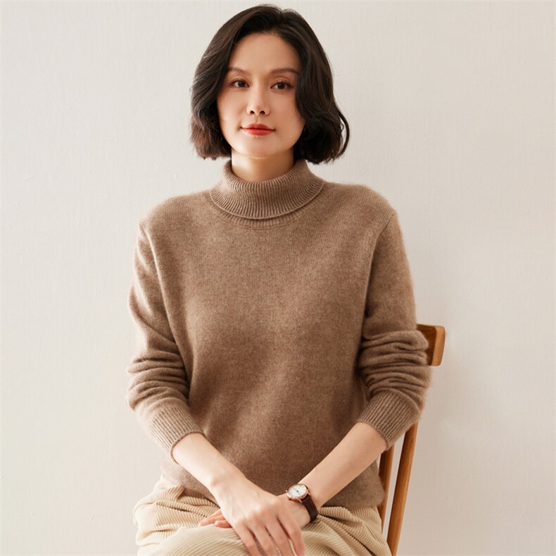 2024秋季新款女士高领长袖短款套头35%羊绒衫,女装羊绒衫,澳煜绒