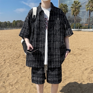 精品小香风衬衫式翻领夹克男潮大码宽松痞帅外套毛呢衬衣A012/p75图片