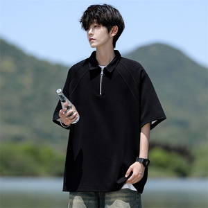 8XL-M半拉链t恤短袖POLO衫男款夏季美式翻领宽松大码半袖DT008P45图片
