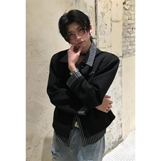 W10838-P55网图现货美式复古假两件卫衣翻领宽松休闲百搭长袖，男装卫衣，星座1608