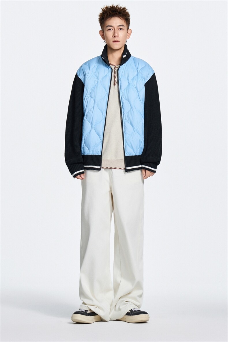 美式开衫棒球领毛衣拼接轻薄羽绒服90白鸭绒XZ309Y95660P138,男装针织衫/毛衣,星座309（原A406）