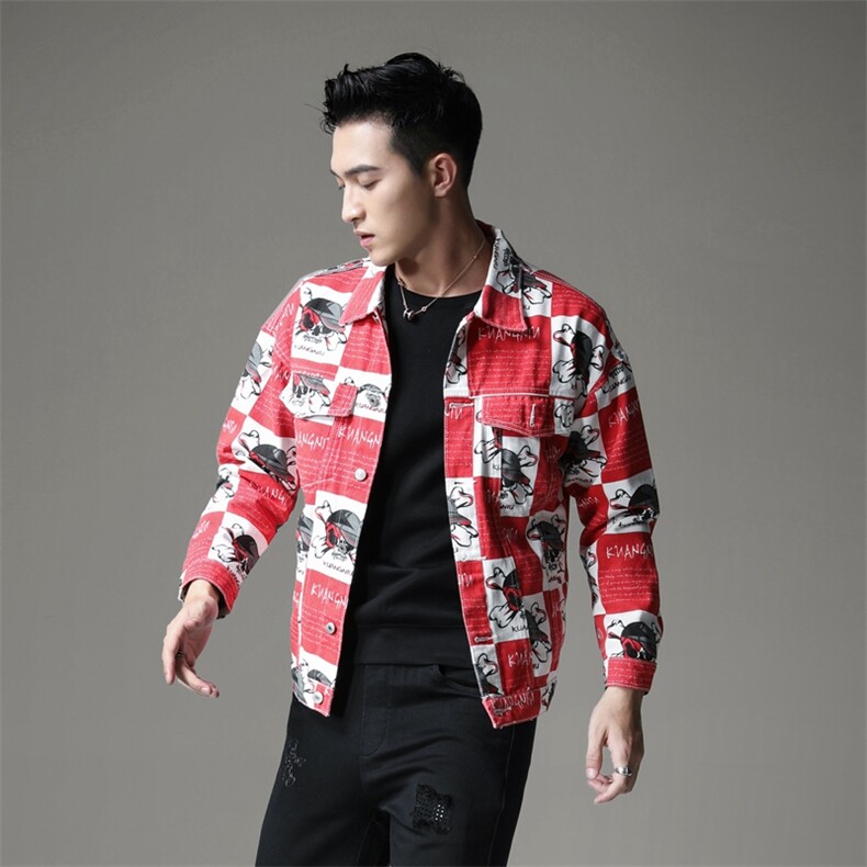 2021模图实体店款精品牛仔外套红色货号322-1,男装夹克,钱塘6007(原2006)