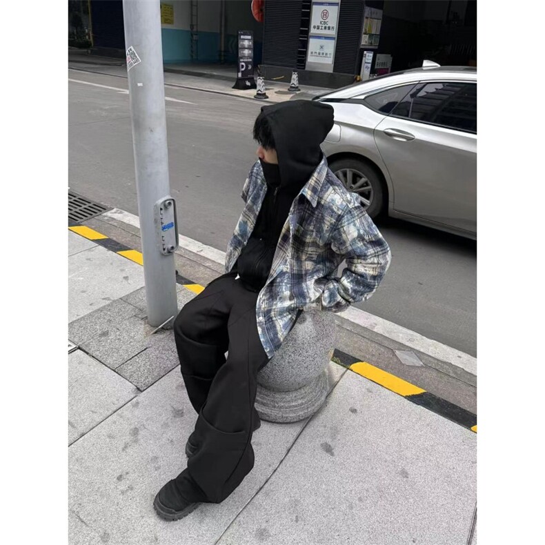 【有货】cleanfit扎染格子衬衫男设计感高级感衬衣C3002HH-特P50,男装衬衫,星座1007（原301D）