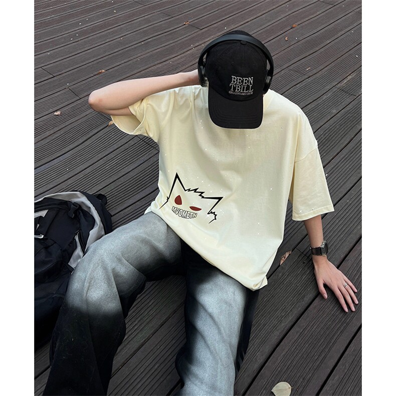 量大优供抖音视频支持得物配合二开美式满天星亮片短袖T恤MTX212,男装T恤,电商A486