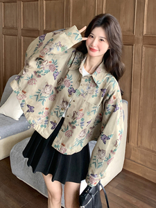 大货 印花宽松牛仔短款外套2c309-2507-p145-k208图片