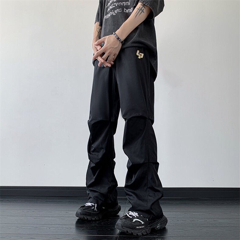 B221美式ins街头hiphop刺绣宽松褶皱休闲裤子LK23123-P60控78,男装休闲裤,电商B221