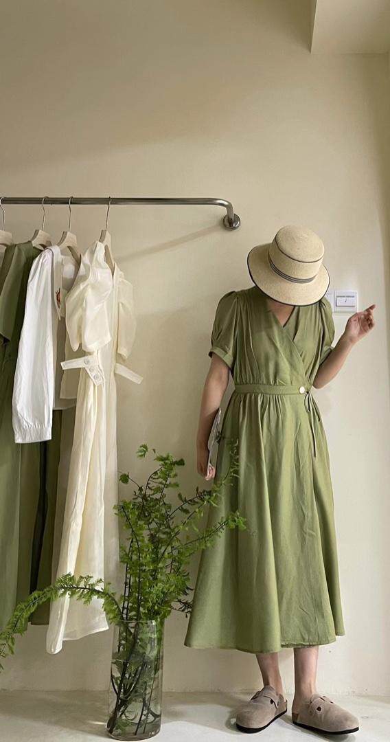 【一眼心动】夏季新款一粒口一片式百搭连衣裙，女装连衣裙，Waves smile