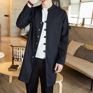 风大码衬衣男士休闲长款衬衫男装唐装复古外套潮CS503-P65，男装衬衫，钱塘788(原4013)