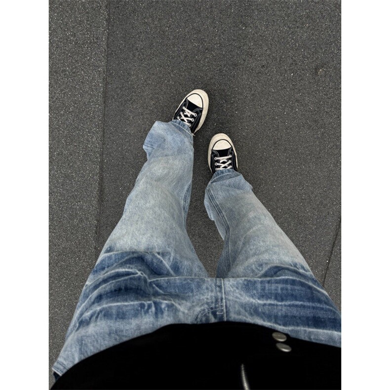 【有货】NZ455CC-特P42冰蓝闪电纹水洗牛仔裤男女宽松裤子，男装牛仔裤，星座1007（原301D）