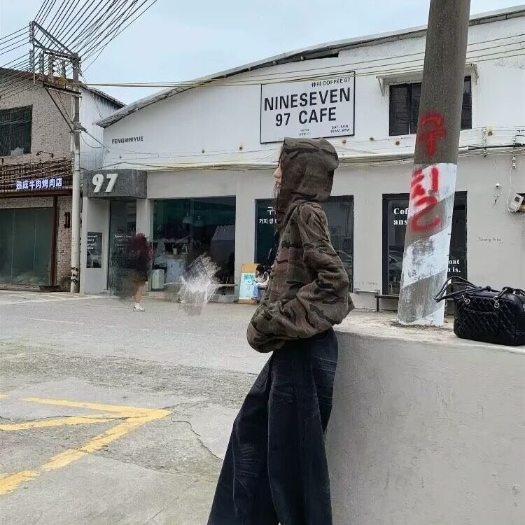 美式复古街头迷彩开衫连帽卫衣空降特种兵拉链外套,女装卫衣/绒衫,星座506A