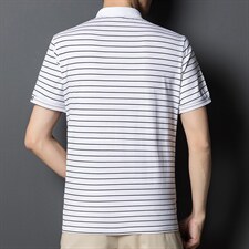 时尚条纹短袖T恤男薄翻领POLO衫夏季中年男士休闲百搭体恤衫男装图片