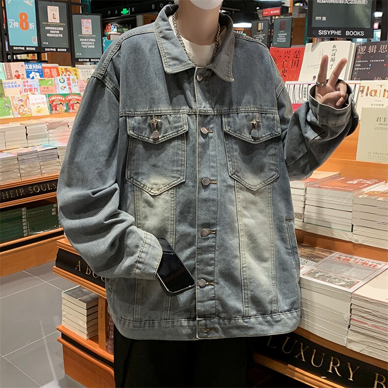 港风复古牛仔外套男ins潮牌高街水洗休闲宽松夹克上衣CH08-P65,男装夹克,星座1008