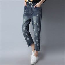 破洞收腰九分裤修身时尚韩版纯色2021年夏季牛仔裤，女装牛仔裤，小林双子