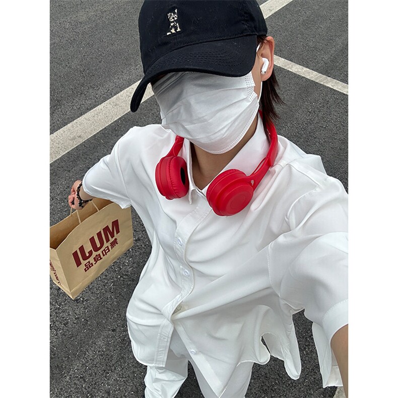 薄款冰丝短袖衬衫男简约纯色垂感休闲痞帅衬衣CS288-P20,男装T恤,星座301C-5