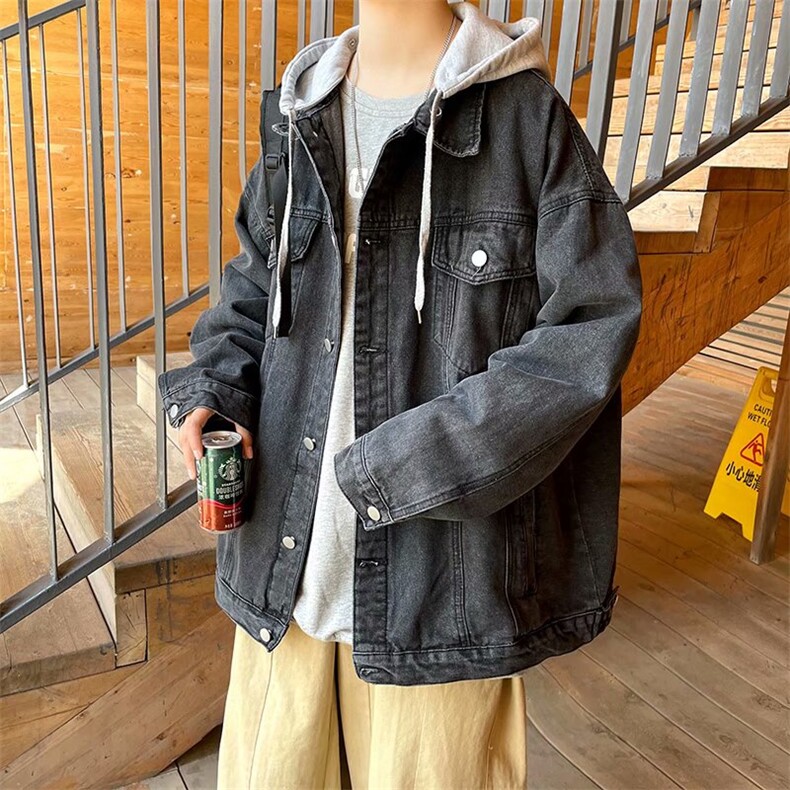 假两件牛仔外套男春秋新款宽松痞帅韩版夹克休闲帅气潮牌连帽上衣,男装工装外套,星座1210-1